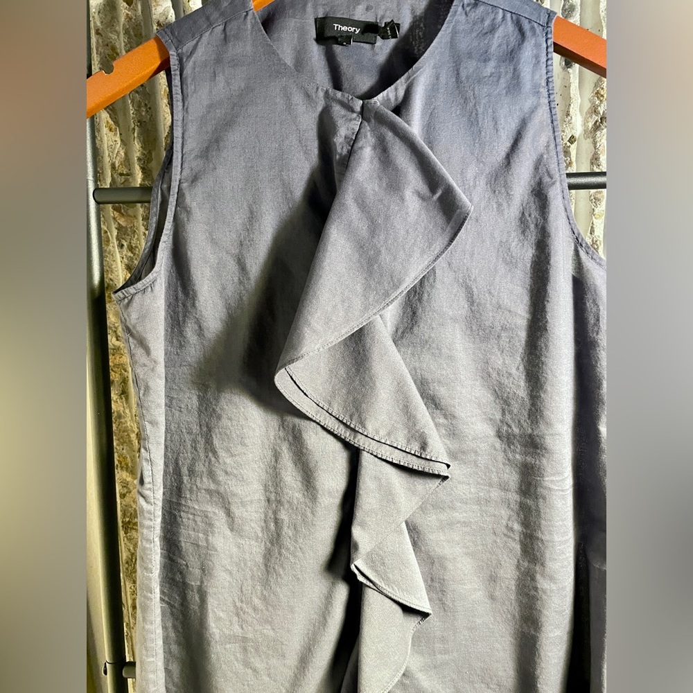 Theory Jastrid Lawn Ruffled Cotton Top in Steel Grey/Blue - Women’s Small - Picture 5 of 10